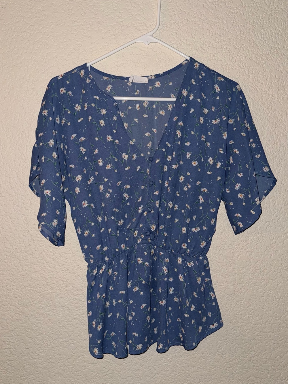Blue Floral V-Neck Peplum Blouse